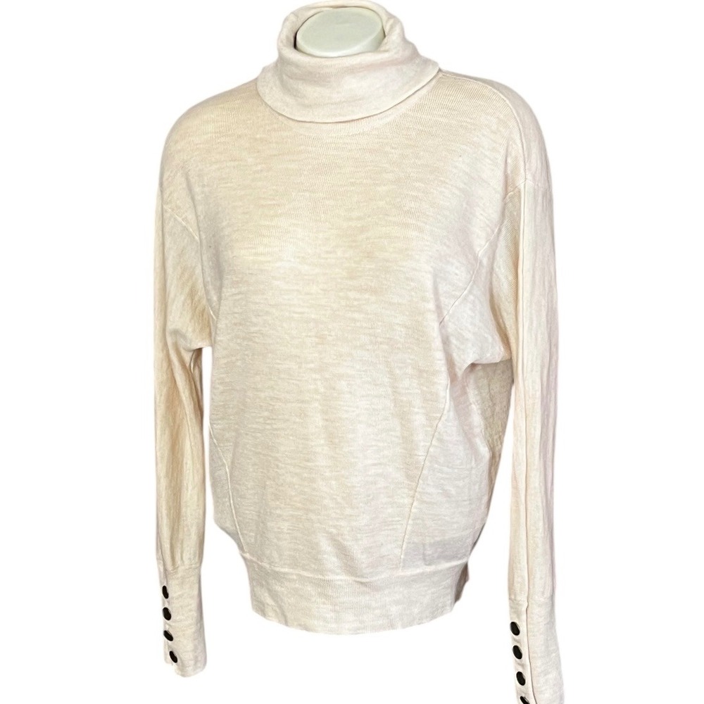 Moth Anthropologie Cream Beige Turtleneck Sweater with Button Cuffs‎ Size S